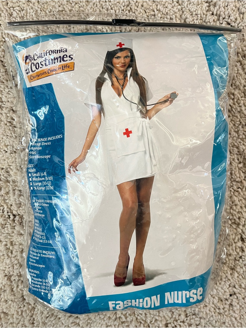 California Costumes Sexy White Nurse Costume Dress with Red Cross L 10-12